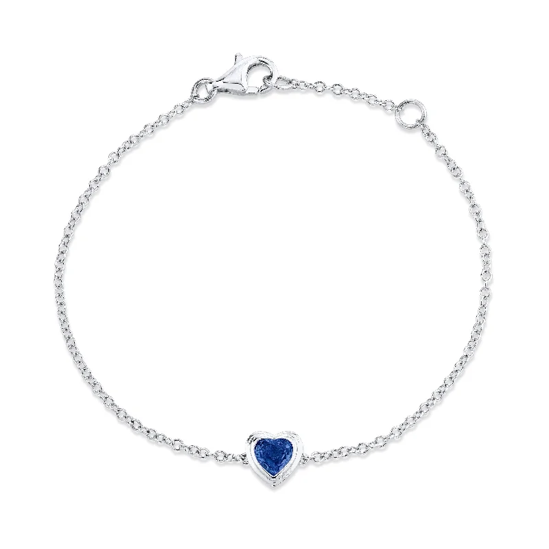 handmade ladies bracelet-MINI ME BLUE SAPPHIRE BEZEL HEART BRACELET