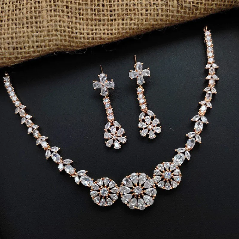 gemstone ladies necklace-Aamrapali  Rose Gold  Plated AD Necklace Set