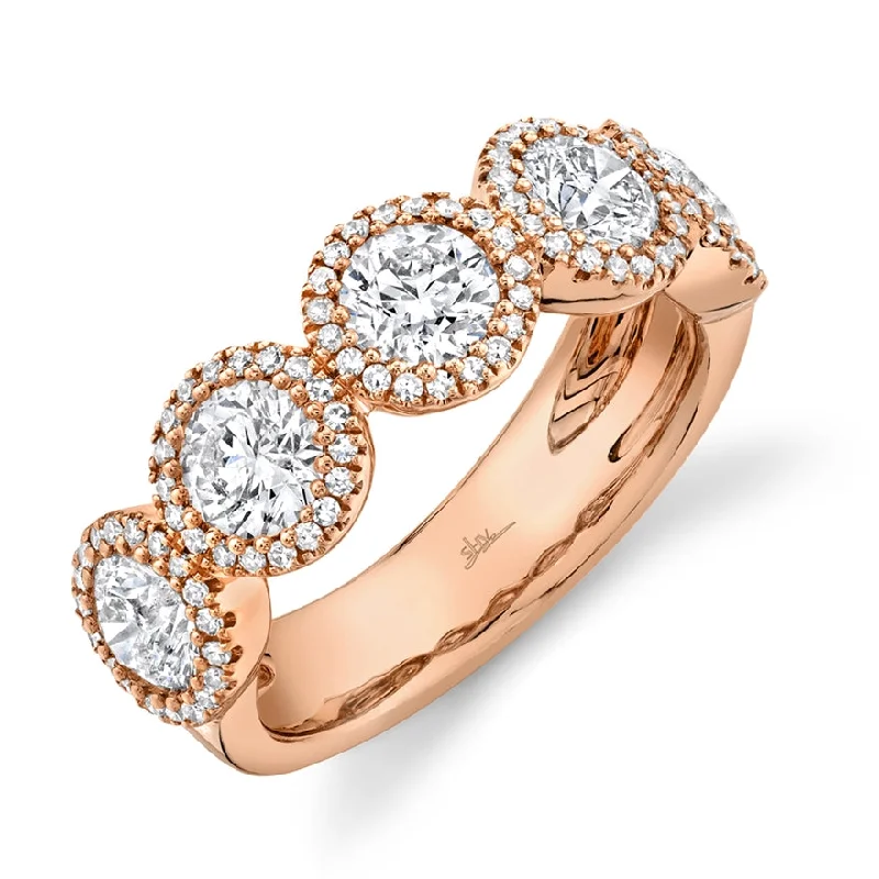 ladies graduation ring-14K Rose Gold Round + Halo Diamond Large Band