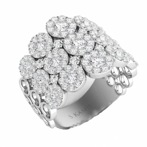 round cut ladies ring-14K White Gold Diamond Multi Halo Fashion Ring