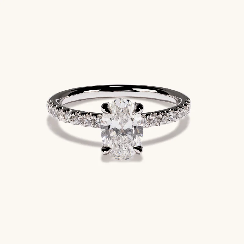 cathedral setting engagement ring-1.03 Oval Lab Diamond Engagement Ring with Hidden Halo