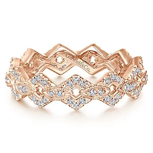 vintage floral ladies ring-14K Rose Gold Diamond Fashion Stackable Eternity Band