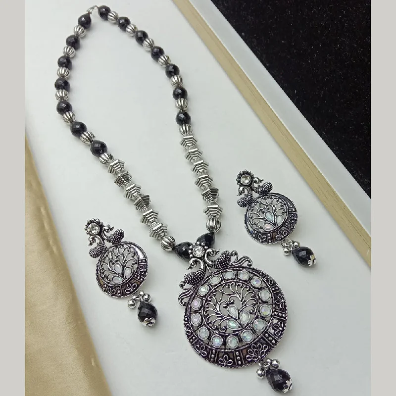 classic ladies necklace-SP Jewellery Oxidised Plated Crystal Stone Necklace Set