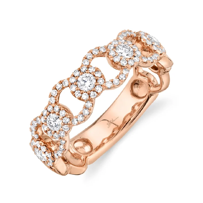 affordable ladies ring-14K Rose Gold Diamond Halo Link Ring