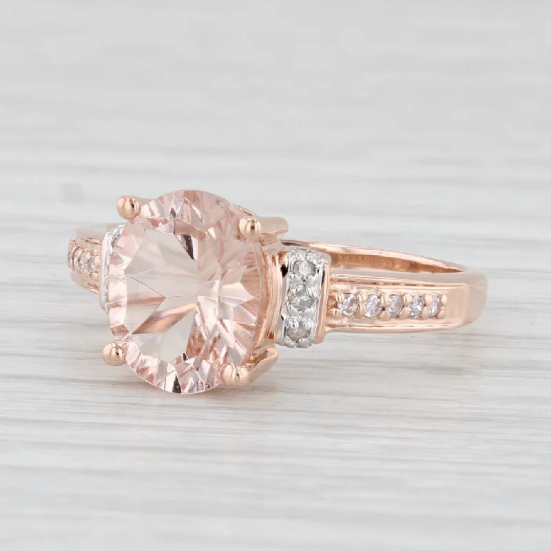 princess halo engagement ring-2.48ctw Oval Pink Morganite Diamond Ring 10k Rose Gold Size 8 Engagement