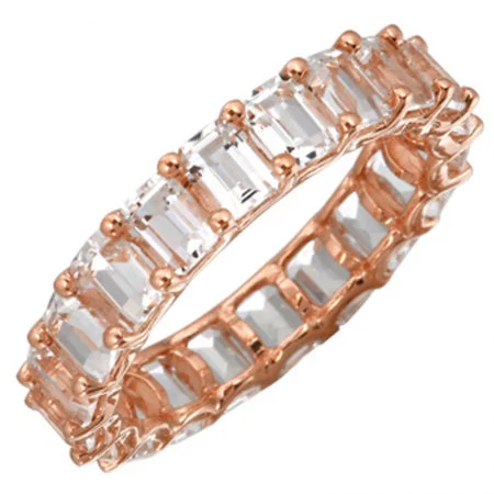 stylish ladies ring-14K Rose Gold Emerald Cut White Topaz Eternity Ring (Small)