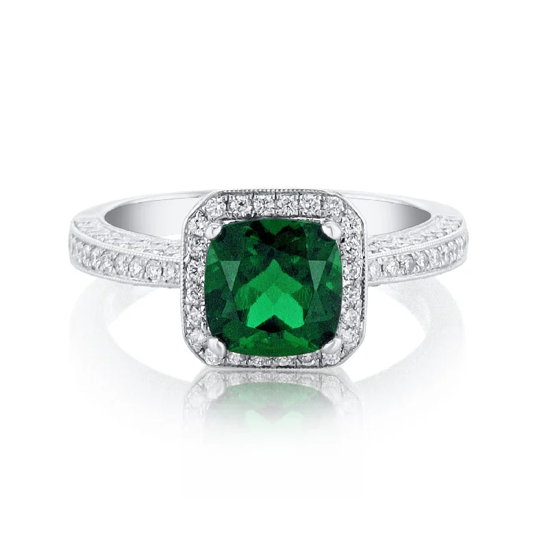 titanium ladies ring-1.45 Carat Emerald & Diamond Lab Grown & Natural Ring in 18K White & Rose Gold