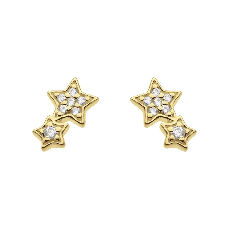 butterfly ladies earrings-Gold Cubic Zirconia Double Star Stud Earrings