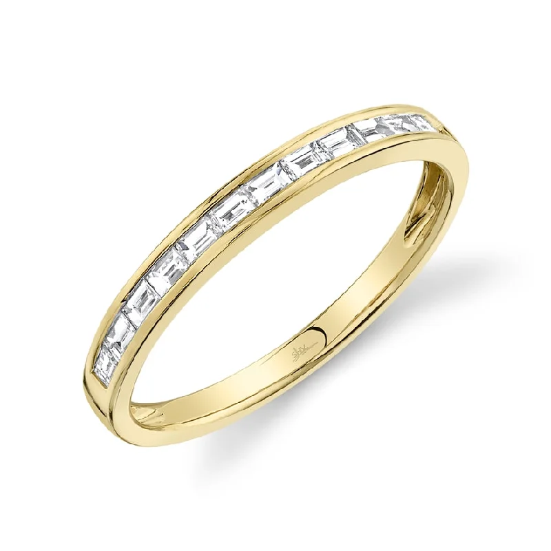 affordable diamond ladies ring-14K Yellow Gold Diamond Baguette Thin Band