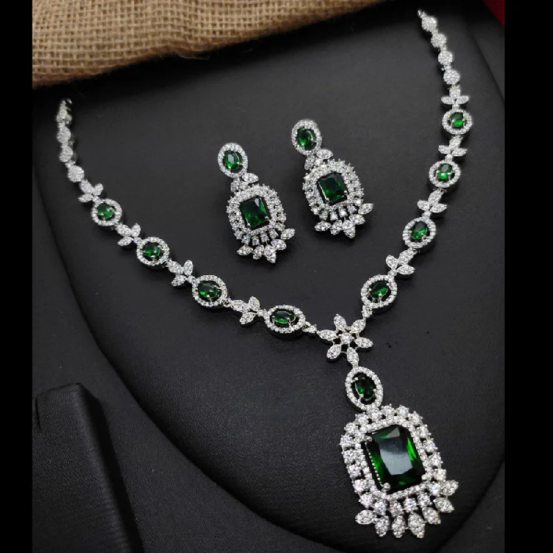 chic ladies necklace-Aamrapali Silver Plated AD Necklace Set