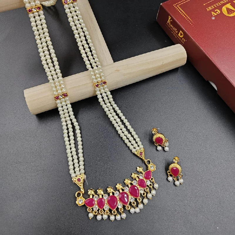 short chain ladies necklace-Manisha Jewellery Gold Plated Austrian Stone And Pearl Long Necklace Set