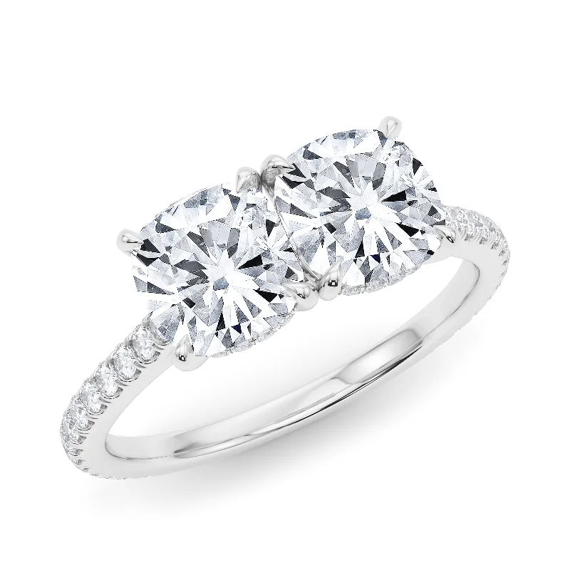 elegant ladies ring-Twin Cushion Cut Pave Ring