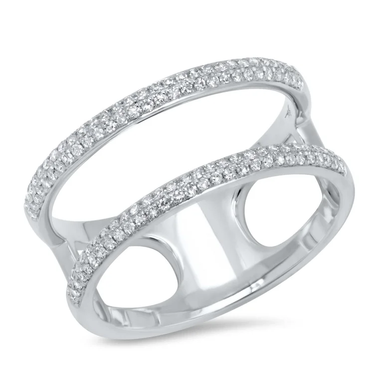 baguette cut ladies ring-14K White Gold Double Row Diamond Ring