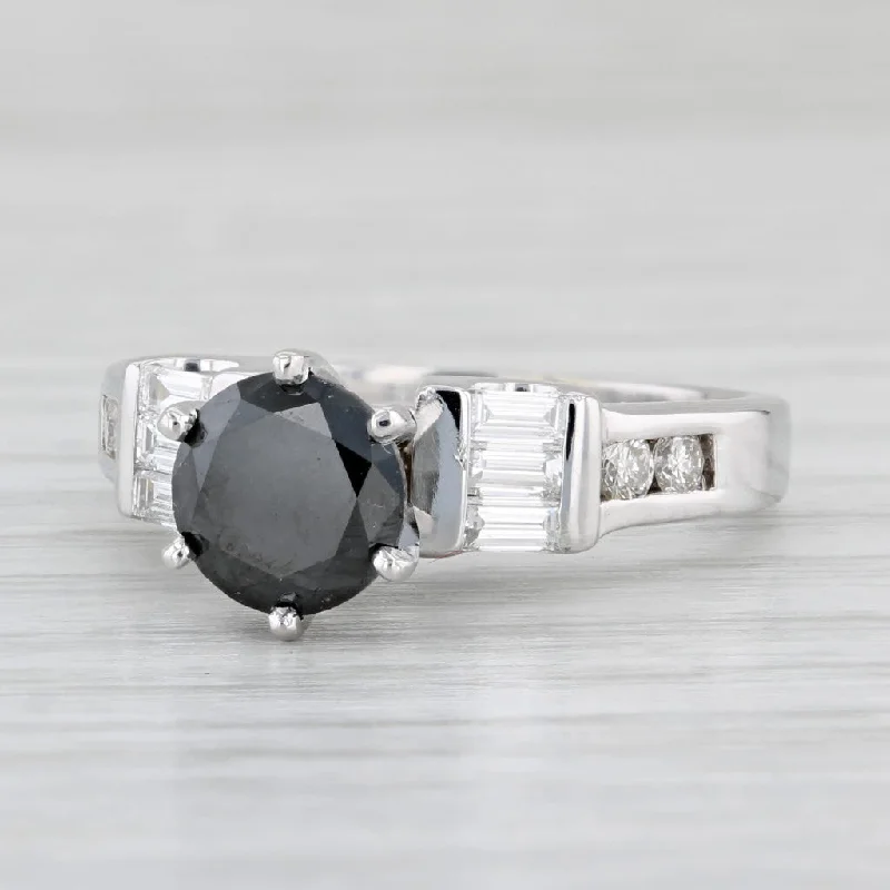 swirl diamond engagement ring-1.83ctw Black White Diamond Ring 14k White Gold Size 7 Engagement