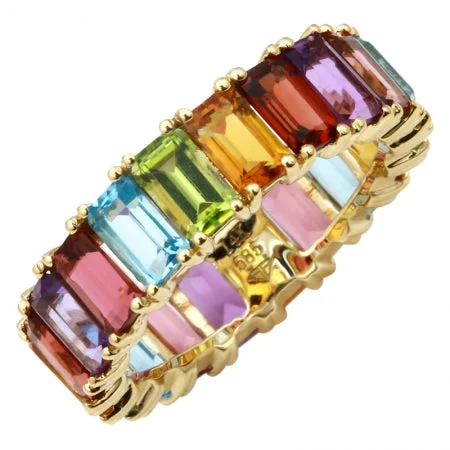 morganite ladies ring-14K Yellow Gold Multi-Sapphire Emerald Cut Eternity Ring (Large)