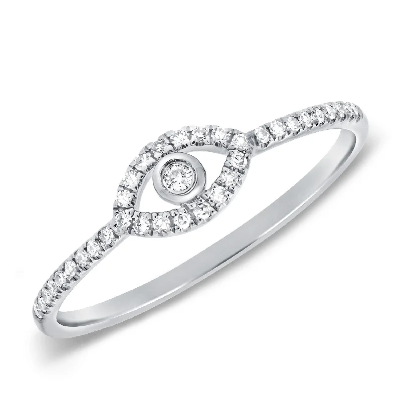 oval cut ladies ring-14K White Gold Diamond Evil Eye Ring (Small)