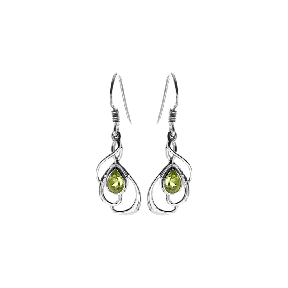 asymmetrical earrings-Silver Open Swirl Peridot Earrings