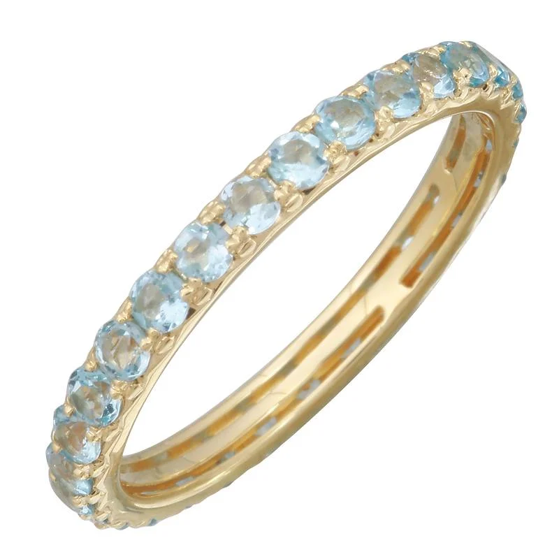 large ladies ring-14k Yellow Gold Blue Topaz Eternity Band