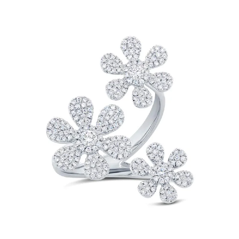 stackable ladies ring-14K White Gold Triple Floating Diamond Flower Ring