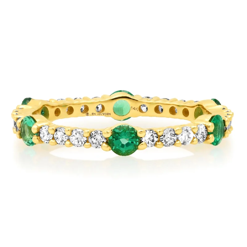 gothic style ladies ring-HARMONY EMERALD AND DIAMOND BAND, 14KT GOLD