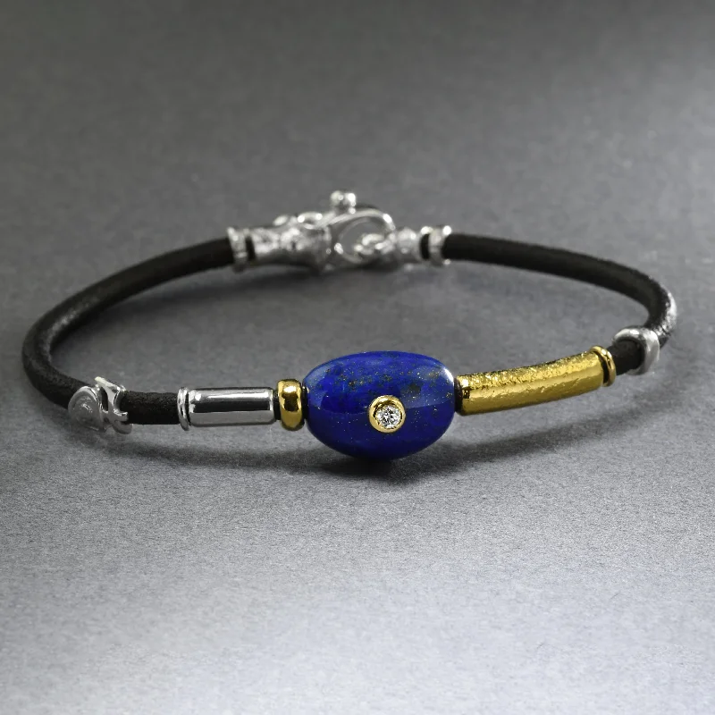 fashion ladies bracelet-Italian Leather Bracelet With Lapis Lazuli