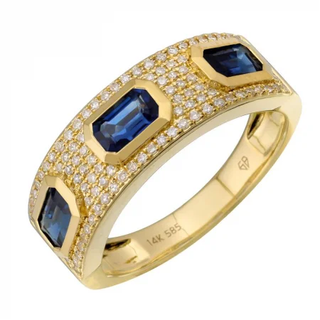 gothic style ladies ring-14k Yellow Gold Sapphire Diamond Ring