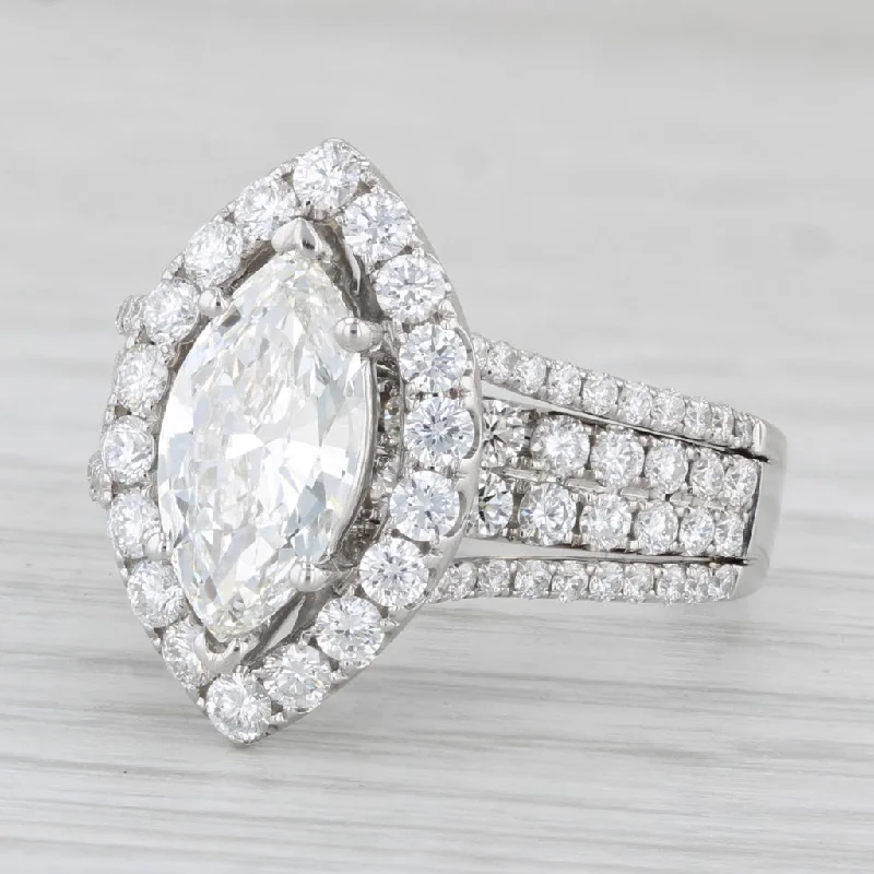 heirloom engagement ring-2.82ctw Marquise Diamond Halo Engagement Ring 18k White Gold Size 7.5 GIA