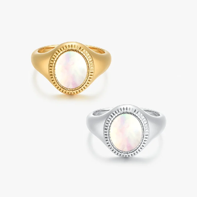 bold gold ladies ring-Mother of Pearl Signet Ring (Unisex)