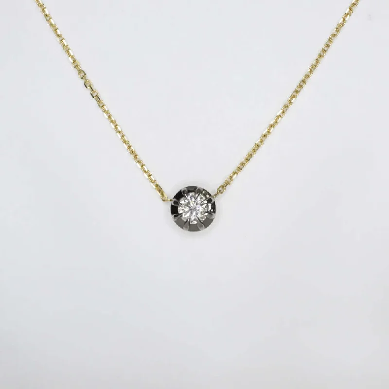 celestial moon ladies necklace-DIAMOND SOLITAIRE NECKLACE 1/4ct VICTORIAN STYLE COLLET ROUND 14k GOLD PENDANT