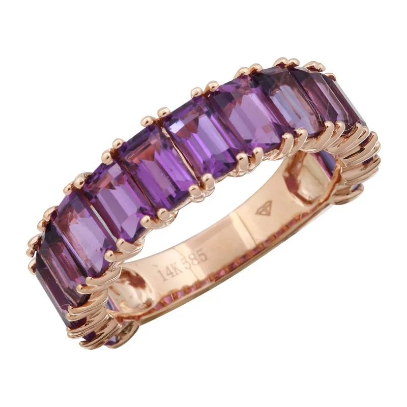 exquisite ladies ring-14K Rose Gold Emerald Cut Amethyst Ring