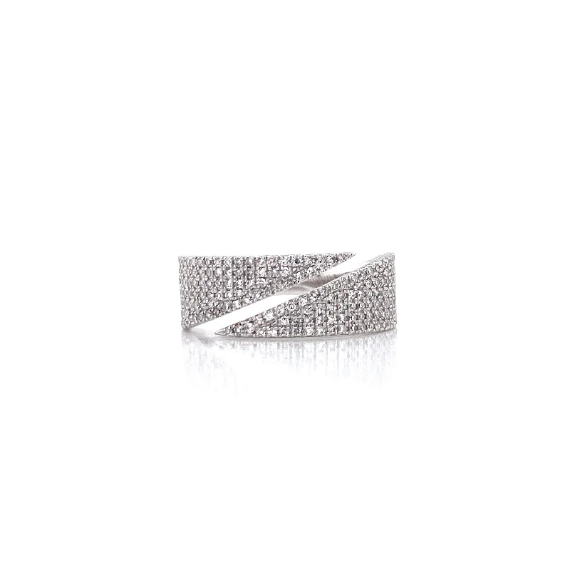 delicate ladies ring-14K White Gold Diamond Flat Pave Bypass Ring