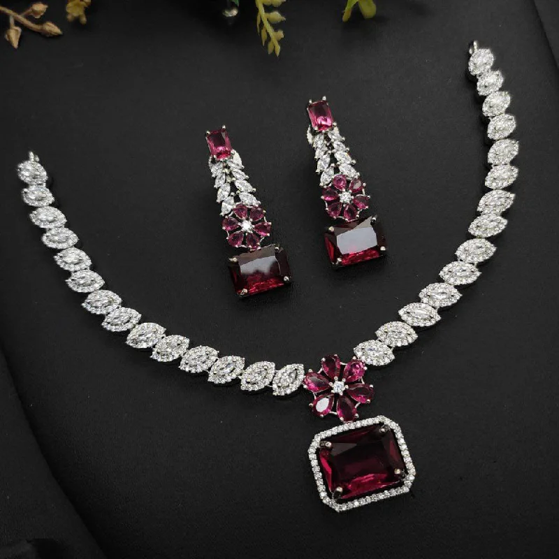 modern ladies necklace-Aamrapali Silver Plated AD Necklace Set