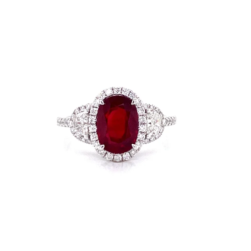 sapphire ladies ring-Platinum Diamond + Oval Ruby Ring