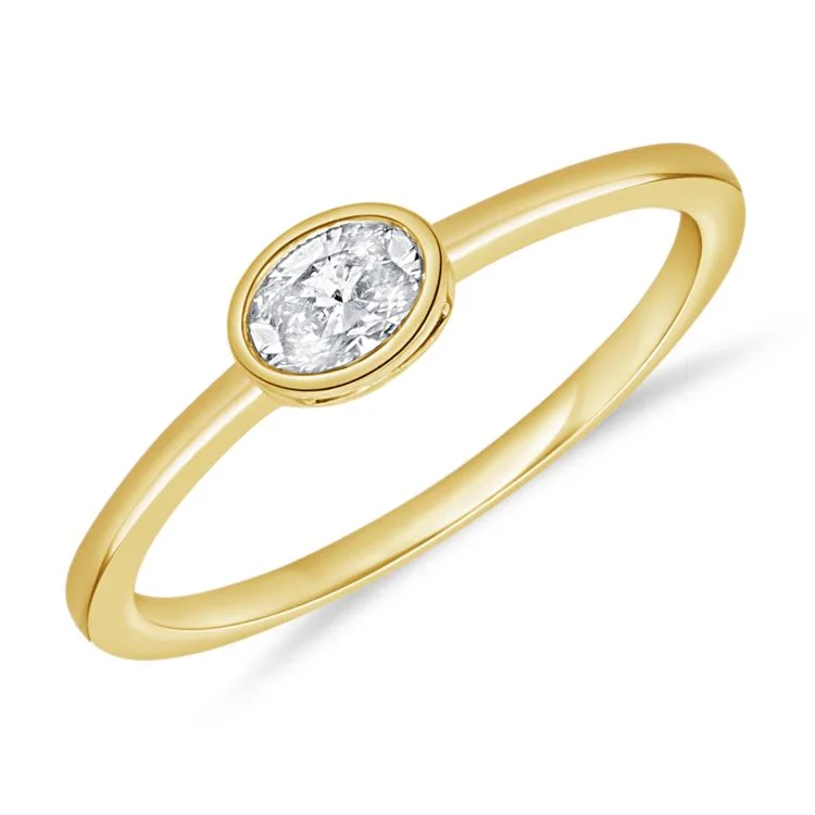 custom-made ladies ring-14K Yellow Gold Oval Bezel Diamond Ring