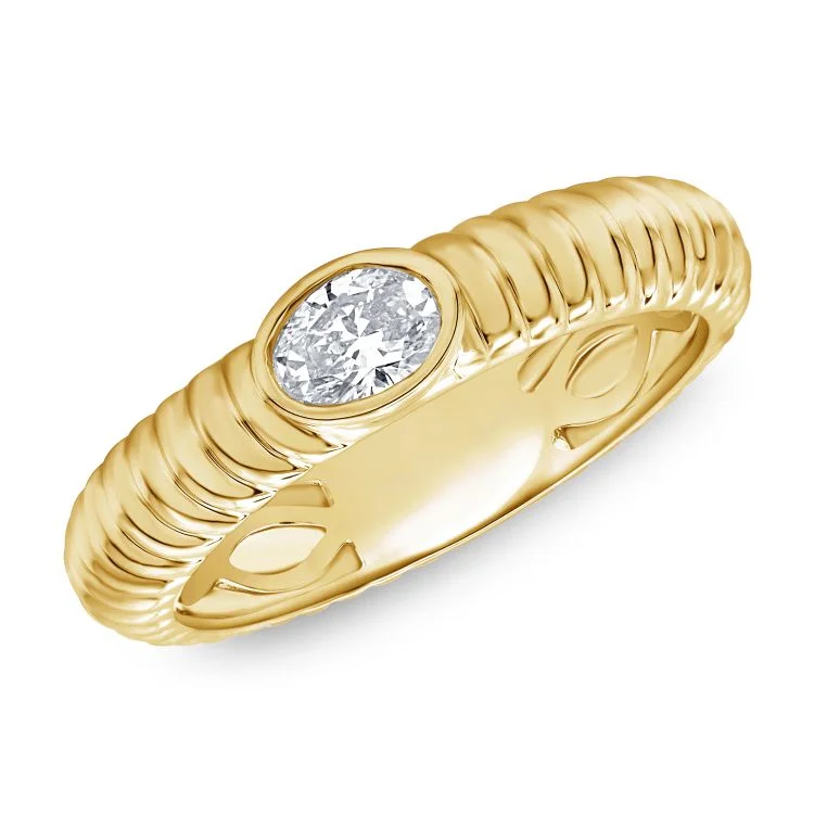 sapphire ladies ring-14K Yellow Gold Oval Diamond Bezel Cable Ring