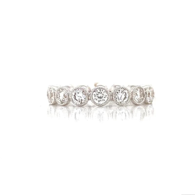 cluster ladies ring-18K White Gold Diamond Milgrain Bezel Eternity Band