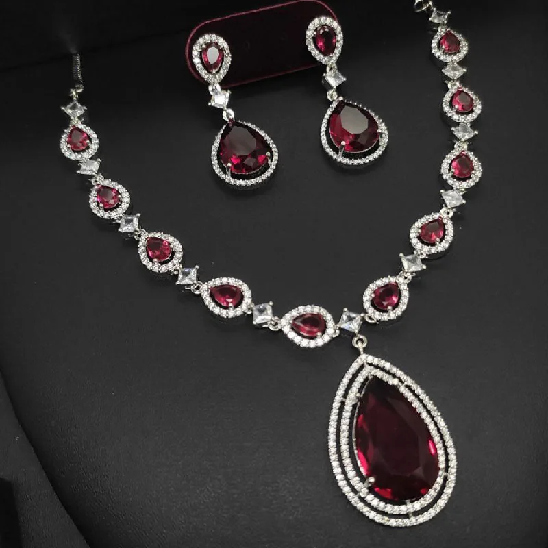 trendy fashion ladies necklace-Aamrapali Silver Plated AD Necklace Set