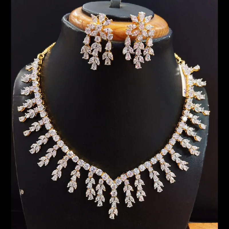 sun and moon ladies necklace-Jain Jewellers Gold Plated AD Necklace Set