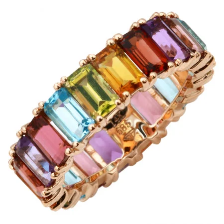 adjustable gold ladies ring-14K Rose Gold Multi-Sapphire Emerald Cut Eternity Ring (Large)