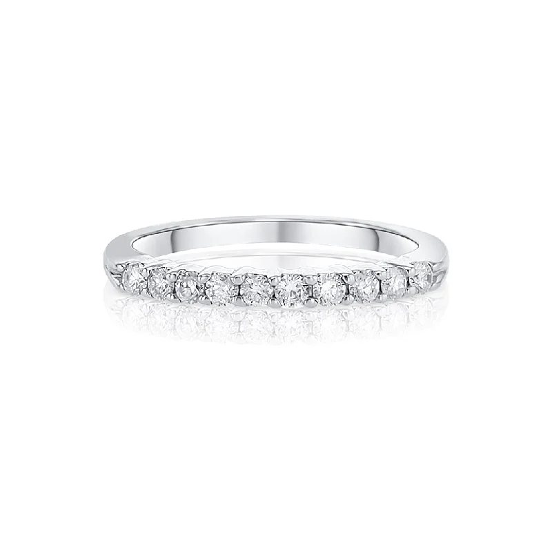 floral engraved ladies ring-0.25 CT Round Diamond 14K White Gold Band