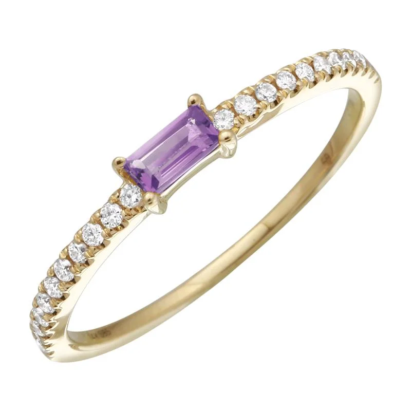 vintage ladies ring-14K Yellow Gold Amethyst Diamond Stacking Ring