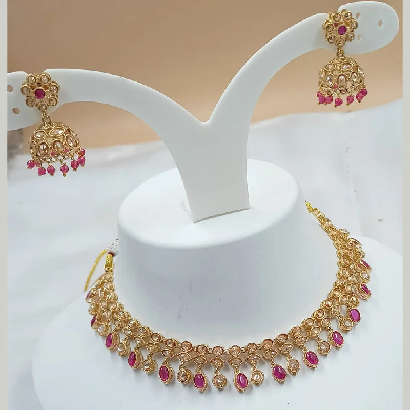 birthstone ladies necklace-Padmawati Bangles Gold Plated Crystal Stone And Pearls Choker Necklace Set