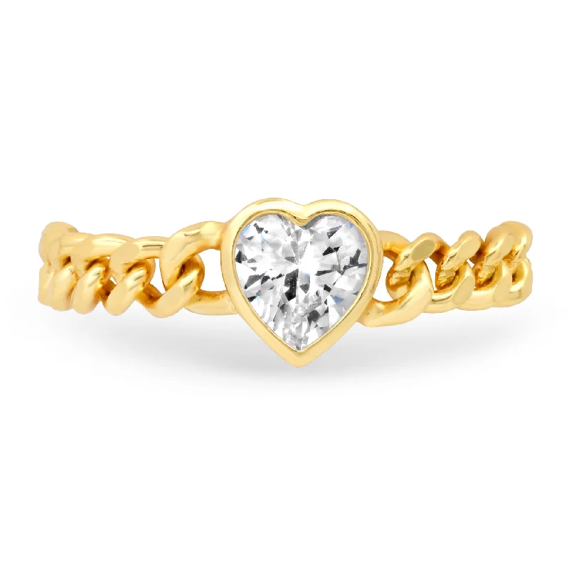 contemporary ladies ring-CUBAN LINK CZ HEART RING, GOLD