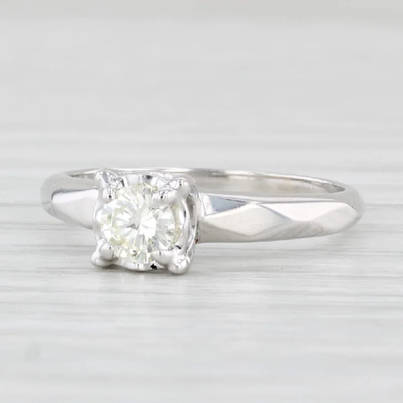 French pavé engagement ring-0.37ct Round Diamond Solitaire Engagement Ring 14k White Gold Size 6.25