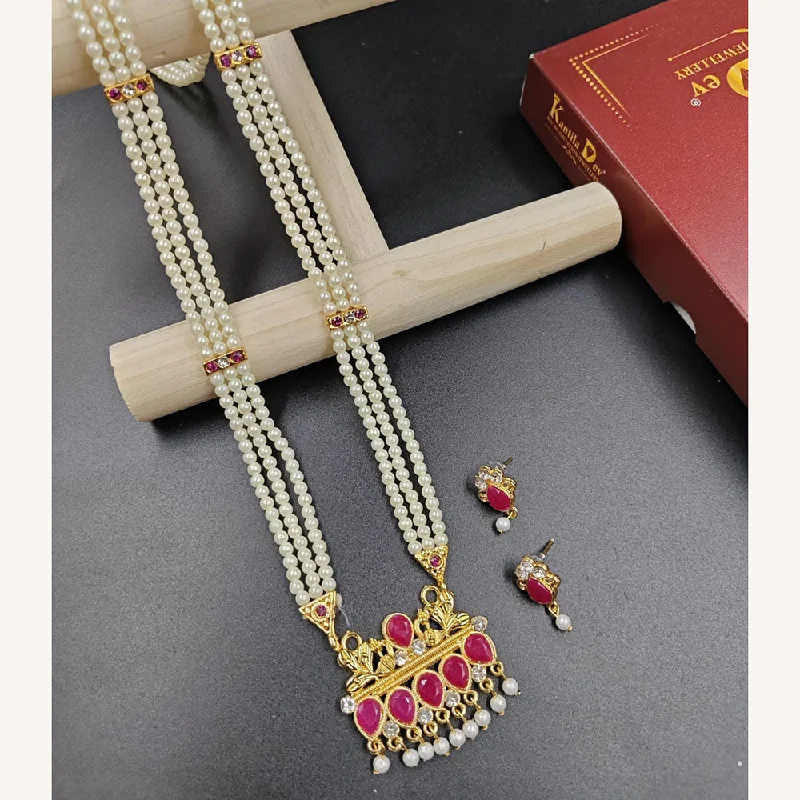 zodiac sign ladies necklace-Manisha Jewellery Gold Plated Austrian Stone And Pearl Long Necklace Set