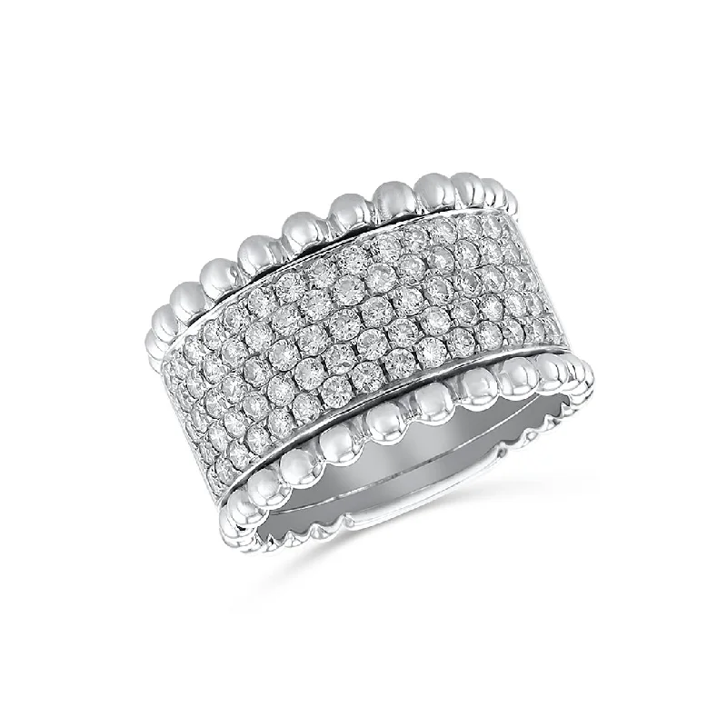 simple ladies ring-14K White Gold Diamond & Multi-Row Bead Fashion Band