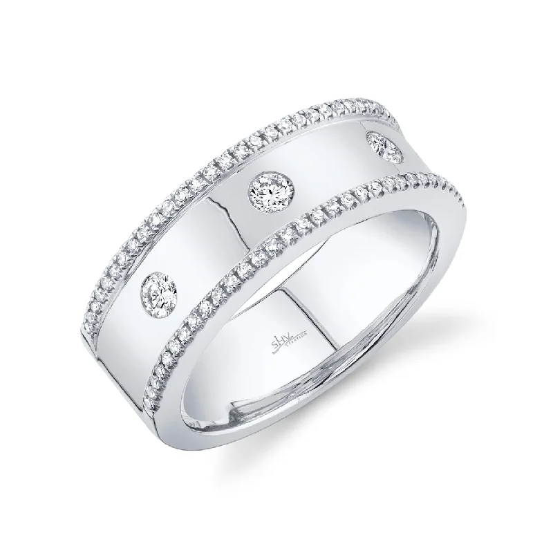 stylish ladies ring-14K White Gold Diamond High Polished Band