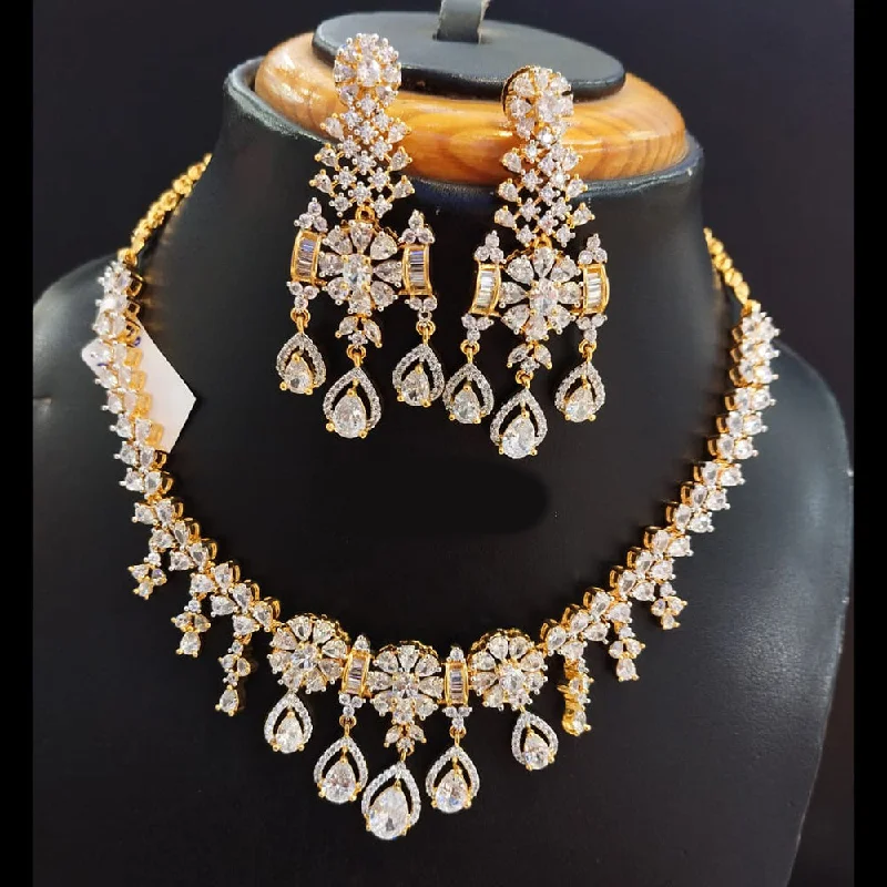 monogram ladies necklace-Jain Jewellers Gold Plated AD Necklace Set