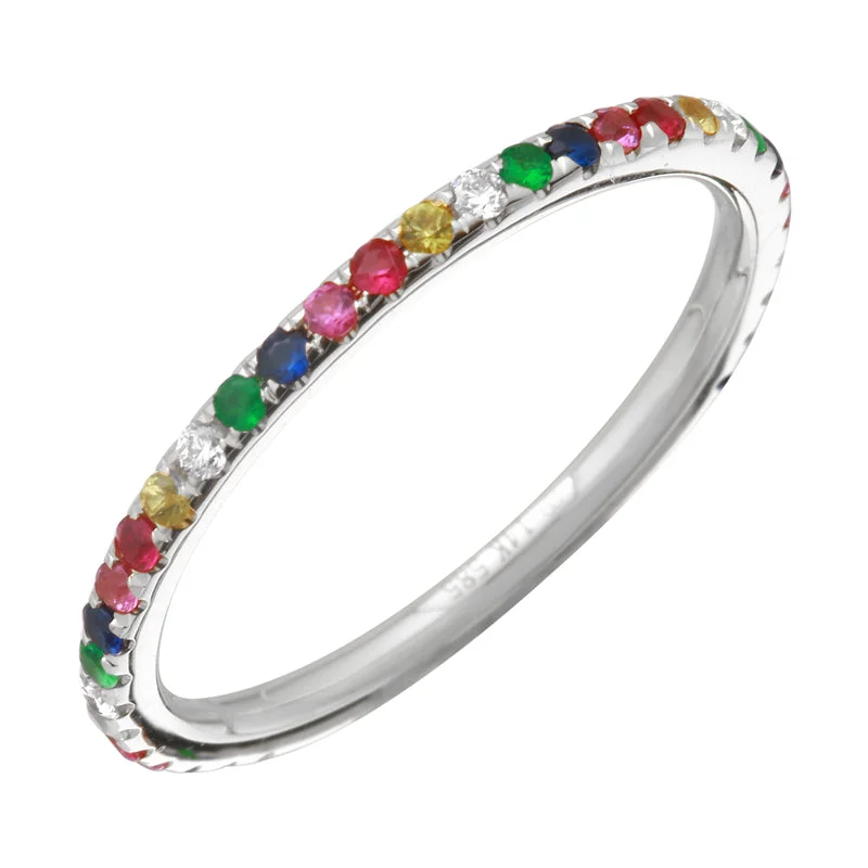 sapphire ladies ring-14K White Gold Rainbow Multi-Sapphire Ring