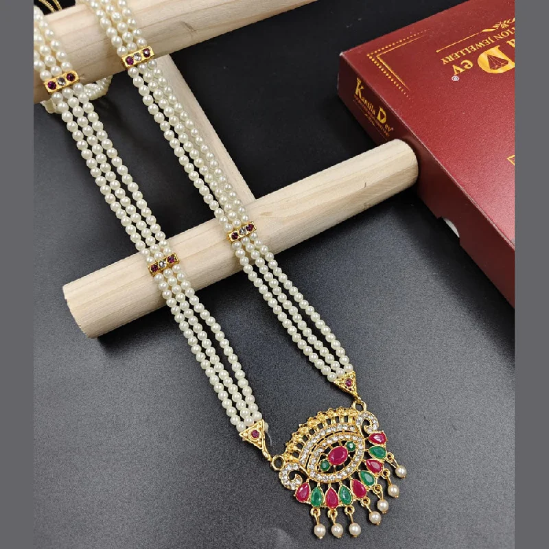 multi-layer ladies necklace-Manisha Jewellery Gold Plated Austrian Stone And Pearl Long Necklace